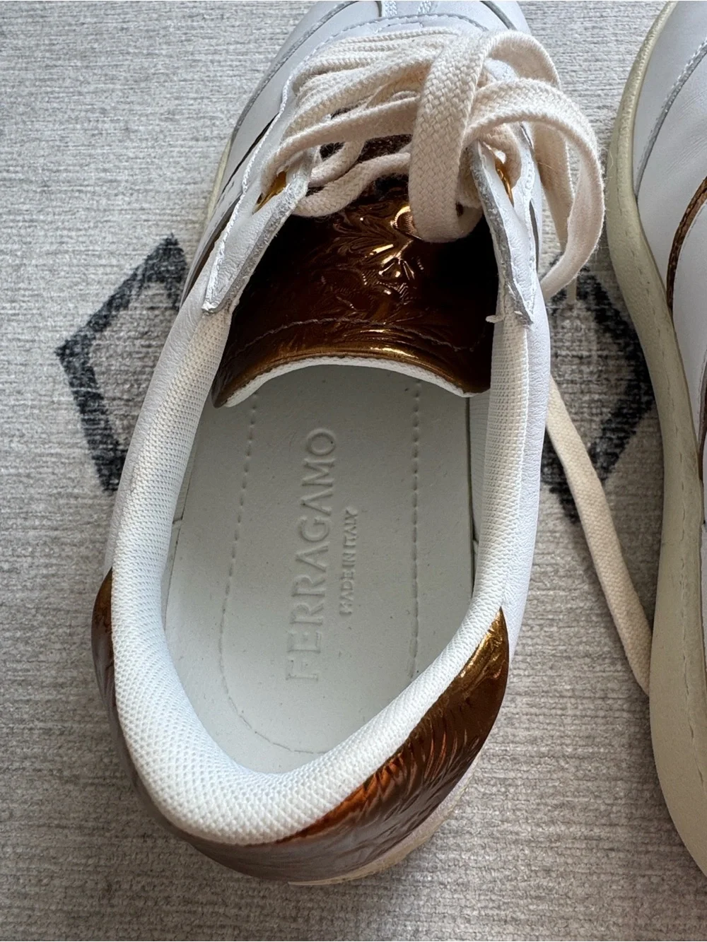 Salvatore Ferragamo Achille 2 White Gold Leather Sneakers Size 6 M NEW